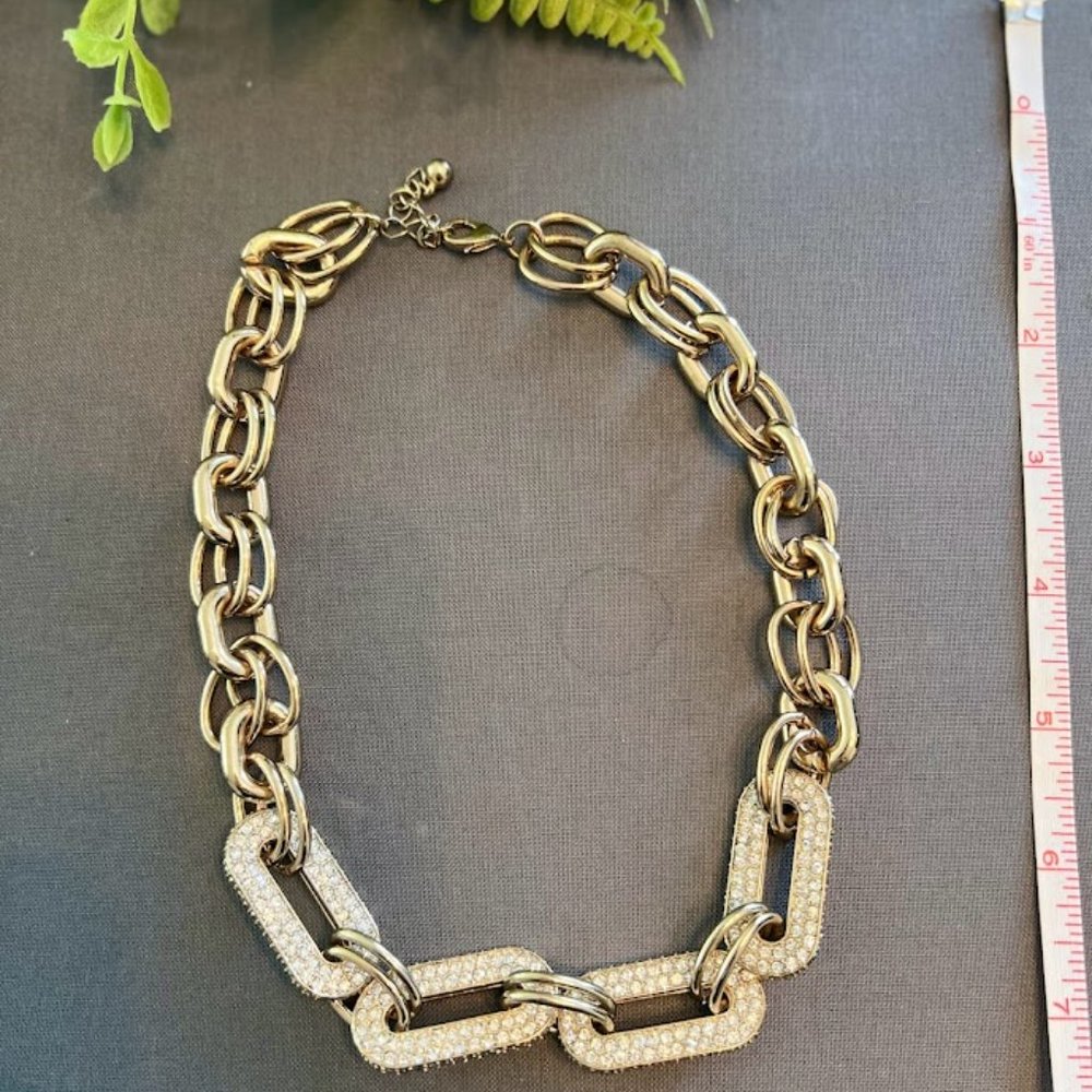 Chunky Chain Rhinestone Bib Statement Necklace - image 4